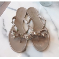 Luxury Valentino Rockstud Rubber Flat Slides Sandal with Bow Grey 0711047