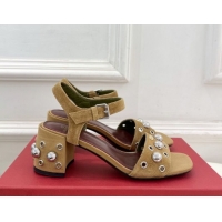 Duplicate Valentino Nellcôte Heel Sandals 6cm in Suede with Ball Studs Light Brown 0711050