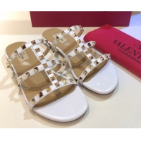 Good Looking Valentino Classic Rockstud Flat Slides Sandal in Calfskin Leather White 0711055