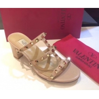 Big Discount Valentino Classic Rockstud Heel Slides Sandal 6.5cm in Calfskin Leather Nude 0711061