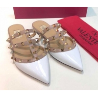Good Quality Valentino Classic Rockstud Flat Mules in Patent Leather White 0711069