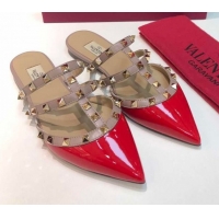 Purchase Valentino Classic Rockstud Flat Mules in Patent Leather Red 0711070