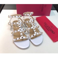 Grade Valentino Classic Rockstud Flat Sandals in Calfskin Leather with Straps White 0711080