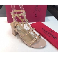 Cheaps Valentino Classic Rockstud Heel Sandals 6.5cm in Patent Leather with Straps Nude 0711083