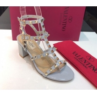 Luxury Valentino Classic Rockstud Heel Sandals 6.5cm in Patent Leather with Straps Blue 0711084