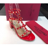 Best Price Valentino Classic Rockstud Heel Sandals 6.5cm in Patent Leather with Straps Red 0711085