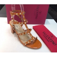 Hot Style Valentino Classic Rockstud Heel Sandals 6.5cm in Patent Leather with Straps Brown 0711086