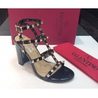 Shop Duplicate Valentino Classic Rockstud Heel Sandals 9.5cm in Patent Leather with Straps Black 0711087