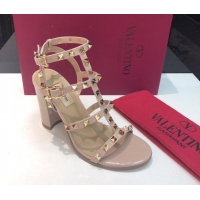 Popular Style Valentino Classic Rockstud Heel Sandals 9.5cm in Patent Leather with Straps Nude 0711088