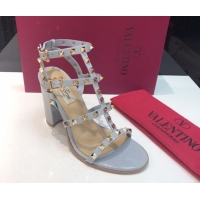 Luxury Discount Valentino Classic Rockstud Heel Sandals 9.5cm in Patent Leather with Straps Blue 0711089