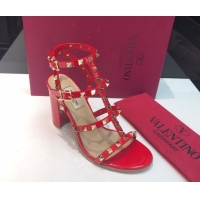 Big Discount Valentino Classic Rockstud Heel Sandals 9.5cm in Patent Leather with Straps Red 0711091