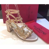 Low Cost Valentino Classic Rockstud Heel Sandals 6.5cm in Calfskin Leather with Straps Metallic Pink 0711095