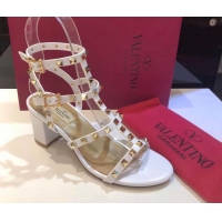Cheap Price Valentino Classic Rockstud Heel Sandals 6.5cm in Calfskin Leather with Straps White 0711096