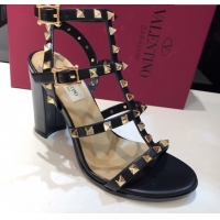 Purchase Valentino Classic Rockstud Heel Sandals 9.5cm in Calfskin Leather with Straps Black 0711098