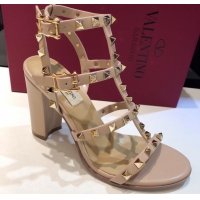 Unique Style Valentino Classic Rockstud Heel Sandals 9.5cm in Calfskin Leather with Straps Nude 0711099