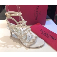 Pretty Style Valentino One-Tone Rockstud Heel Sandals 6.5cm in Calfskin Leather with Straps White 0711104