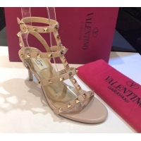 Trendy Design Valentino Rockstud Heeled Sandals 6.5cm in Calfskin Leather with Straps Nude 0711107