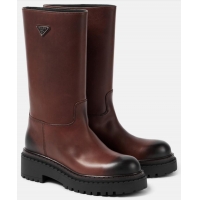 ​Super Quality Prada Logo Leather Boot 56729 Brown 2025