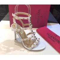 Low Price Valentino Rockstud Heeled Sandals 9.5cm in Calfskin Leather with Straps White 0711113