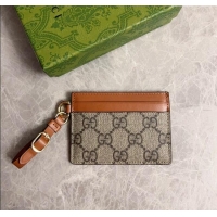 Buy Cheap Gucci GG Canvas Emblem Card Case Wallet with Strap 819121 Beige/Brown 2024