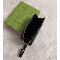 Top Quality Gucci GG Canvas Emblem Zip Card Case Wallet with Strap 821804 Beige/Black 2024