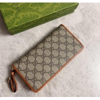 New Design Gucci GG Canvas Emblem Long Wallet with Strap 821803 Beige/Brown 2024