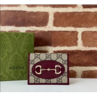 Top Quality Gucci Horsebit 1955 GG Canvas Card Case Wallet 621887 Burgundy 2024
