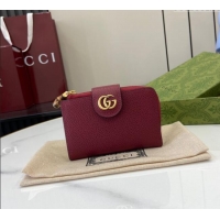 Buy Inexpensive Gucci Medium Double G Wallet with Bamboo in Grained Leather 739498 Red 2025