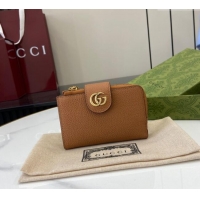 Promotional Gucci Medium Double G Wallet with Bamboo in Grained Leather 739498 Brown 2025