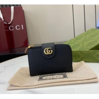Well Crafted Gucci Medium Double G Wallet with Bamboo in Grained Leather 739498 Black 2025