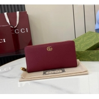 Promotional Gucci Double G Zip Around Long Wallet with Bamboo in Grained Leather 739499 Red 2025