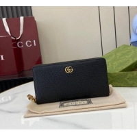 Best Price Gucci Double G Zip Around Long Wallet with Bamboo in Grained Leather 739499 Black 2025