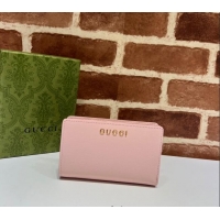 Top Grade Gucci Leather Card case wallet with Gucci script 772640 Light Pink 2025