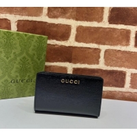 Top Grade Gucci Leather Card case wallet with Gucci script 772640 Black 2025