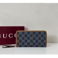 Best Price Gucci GG Denim Emblem Zip Around Wallet 819122 Blue 2025