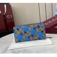 Promotional Gucci GG Canvas Zip Around Wallet with Blue Flower Print 841150 2025