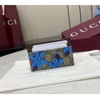 Top Design Gucci GG Canvas Card Case Wallet with Blue Flower Print 841149 2025