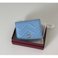 Top Design Gucci GG Marmont Leather Small Wallet 466492 Light Blue 2025