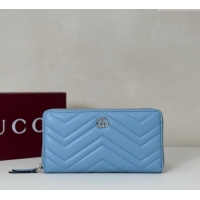 New Product Gucci GG Marmont Leather Zip Around Wallet 837758 Light Blue 2025
