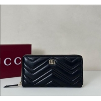 Top Design Gucci GG Marmont Leather Zip Around Wallet 837758 Black 2025
