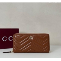 High Quality Gucci GG Marmont Leather zip around wallet 837758 Brown 2025