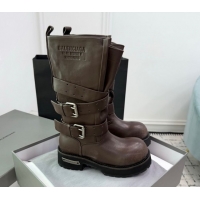 Top Design Balenciaga Venom High Boots in Calfskin with Buckle Strap Brown 0708113