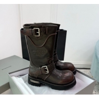 Low Cost Balenciaga Venom Short Boots in Calfskin with Buckle Strap Brown 0708115