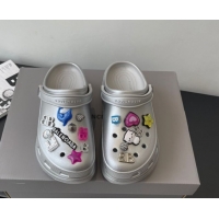 Best Grade Balenciaga Crocs Mule in Silver Rubber with Charms 0708116
