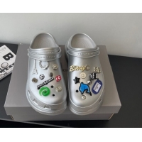 Good Quality Balenciaga Crocs Mule in Silver Rubber with Charms 0708117