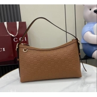 Top Quality Gucci GG Emblem Leather Medium Shoulder Bag 847449 Brown 2025