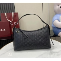 New Fashion Gucci GG Emblem Leather Medium Shoulder Bag 847449 Black 2025