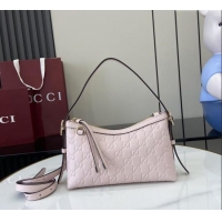 Best Quality Gucci GG Emblem Leather Small Shoulder Bag 847450 Light Pink 2025