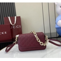 Unique Grade Gucci GG Emblem Leather Small Shoulder Bag with Chain 847448 Ancora Red 2025