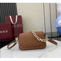New Cheap Gucci GG Emblem Leather Small Shoulder Bag with Chain 847448 Brown 2025